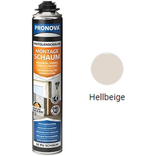 Montage Schaum Pistole 1K PU Pronova – Pistolenschaum Hellbeige (750ml)